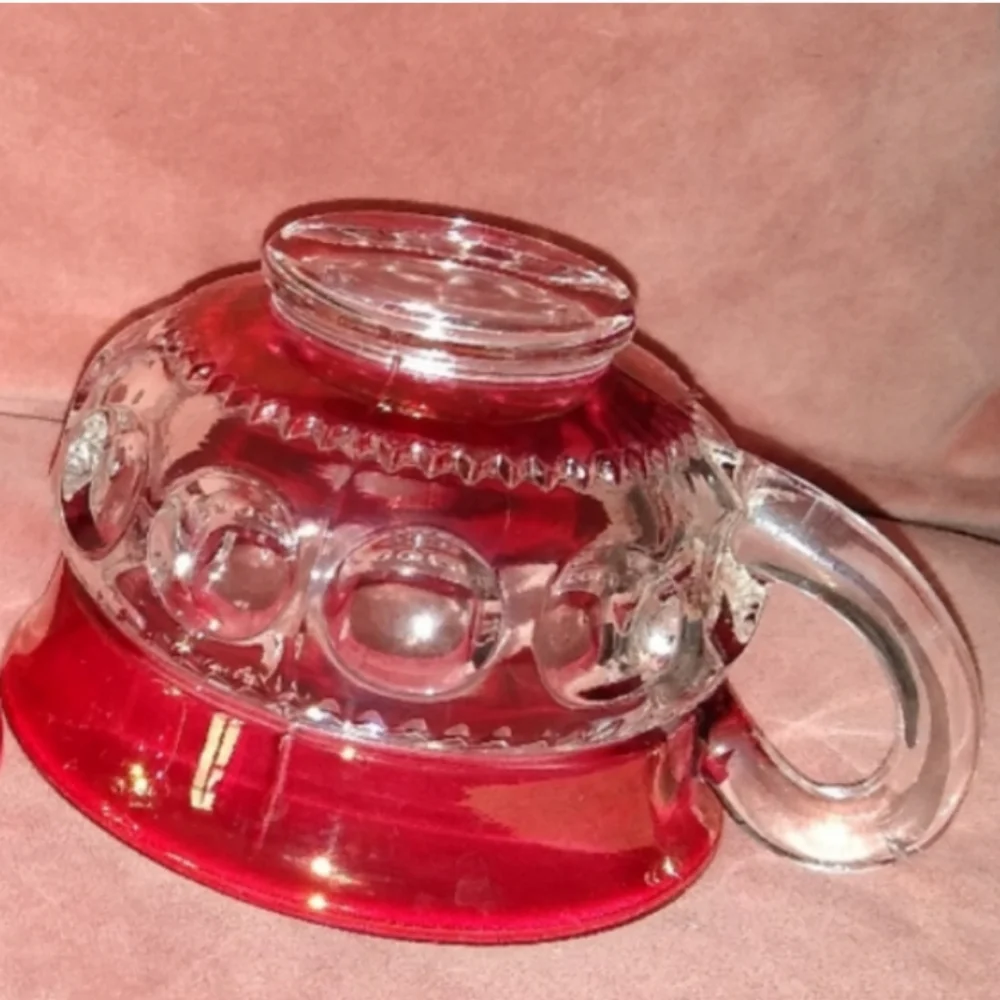 4 Cups Heavy Vintage Kings Crown Ruby Red Flash Thumbprint Coffee Cup Set Tiffin